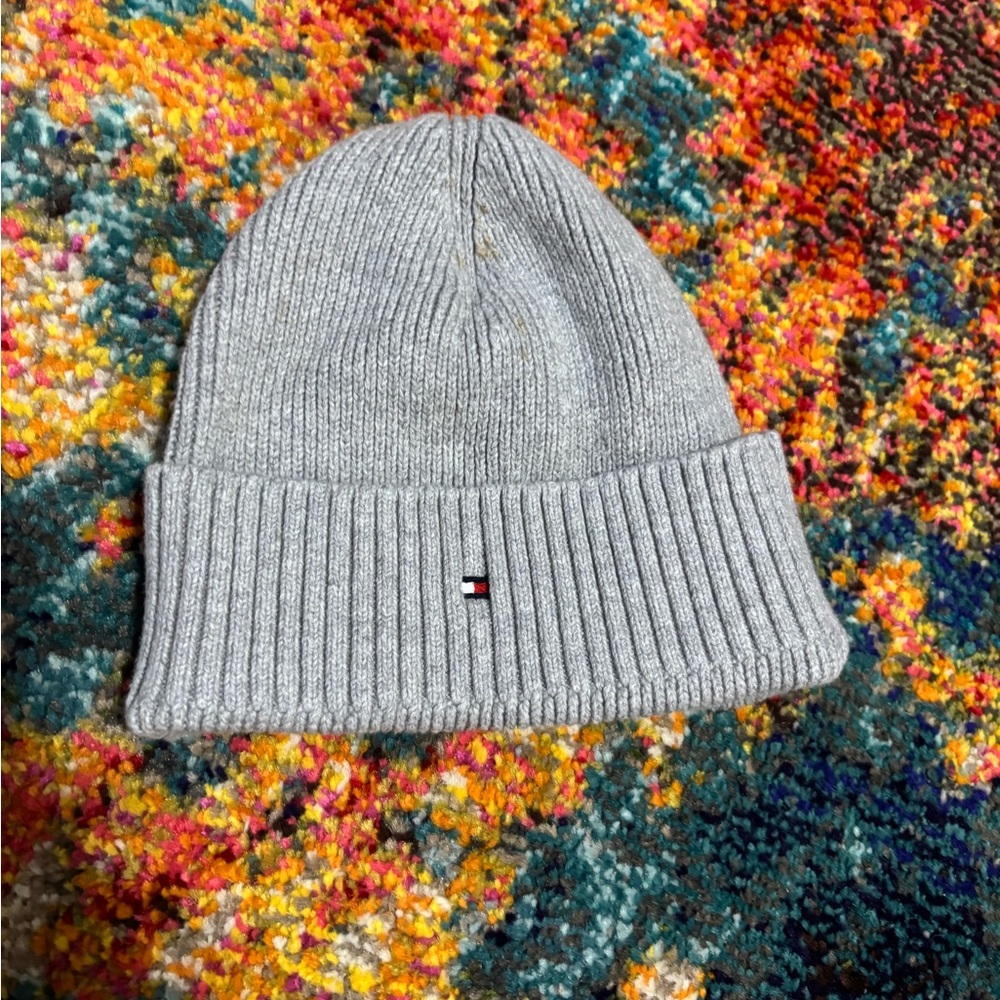 Tommy Hilfiger Light Gray Ribbed Beanie
